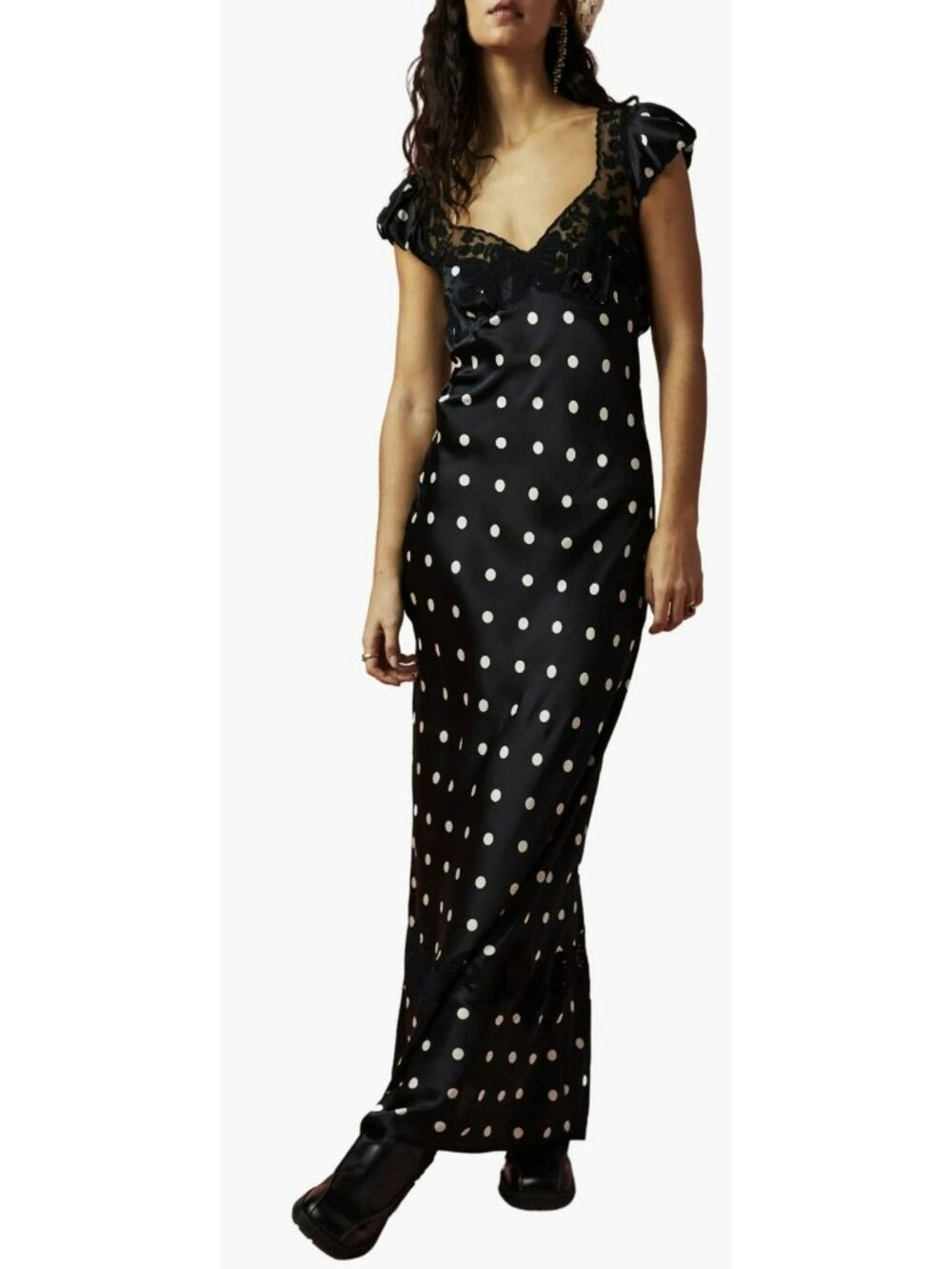 Free People Butterfly Babe Maxi Polka Dot Black Dress XS New